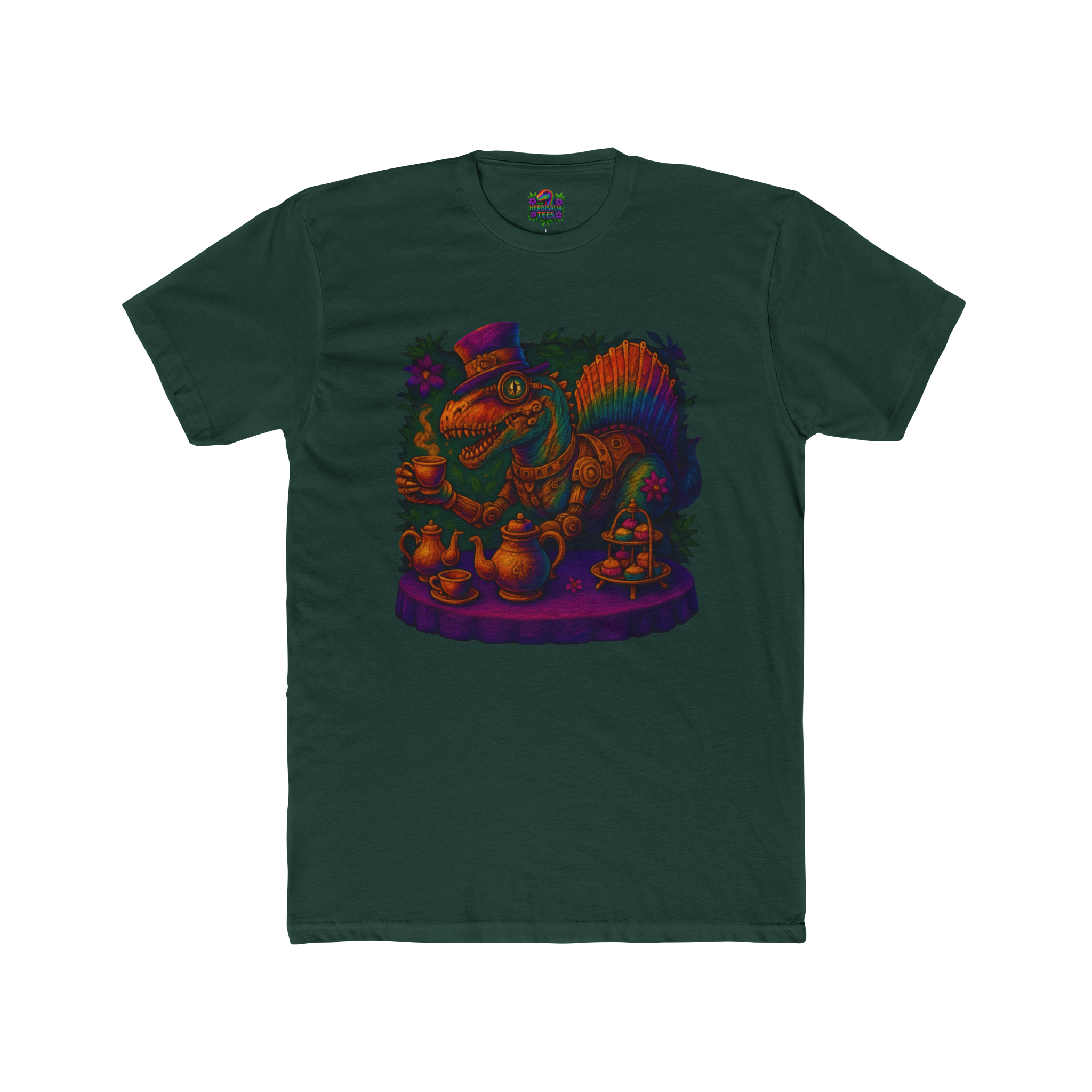 Rainbow Steampunk Spinosaurus Tea Party Tee | Next Level 3600 Unisex Cotton Tee