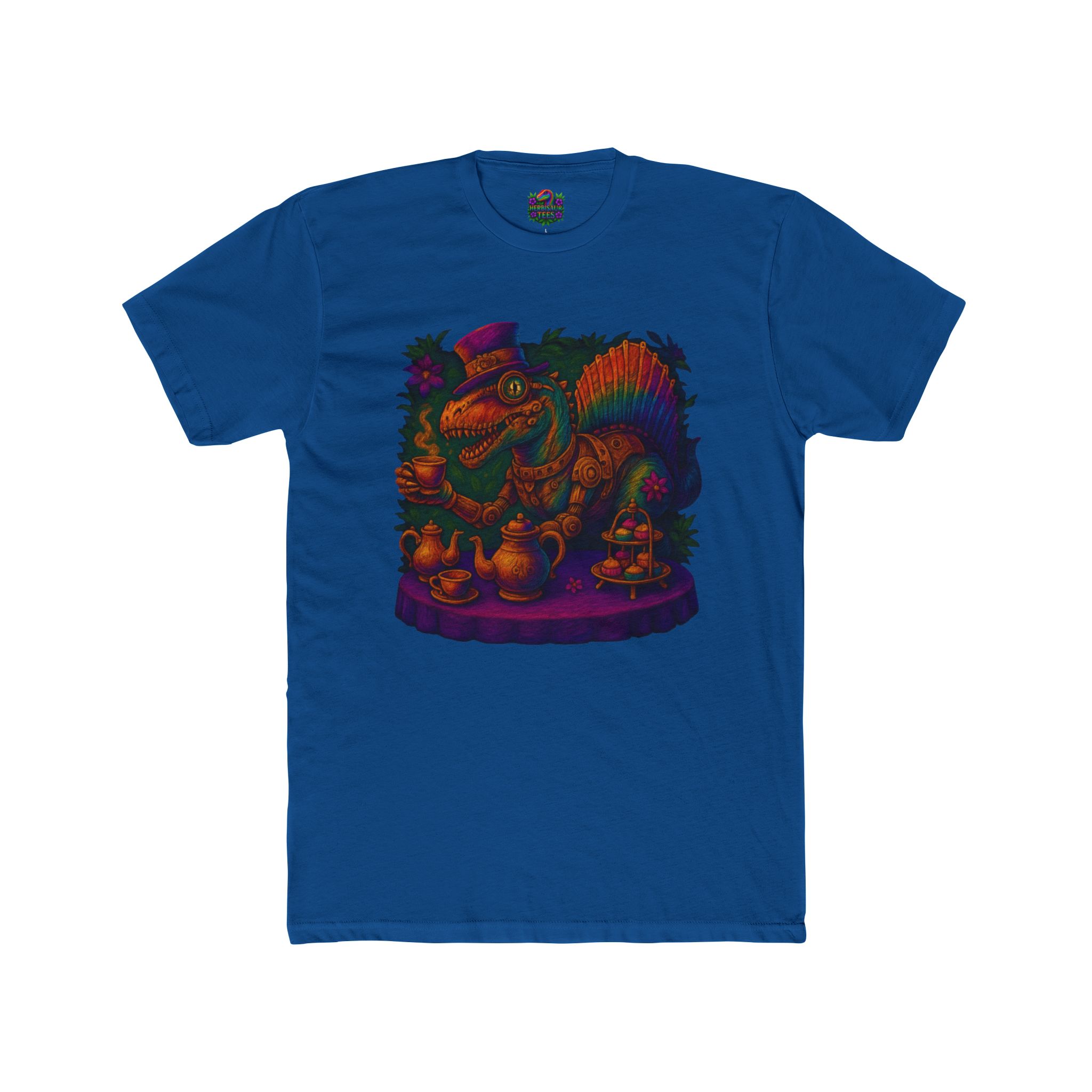 Rainbow Steampunk Spinosaurus Tea Party Tee | Next Level 3600 Unisex Cotton Tee