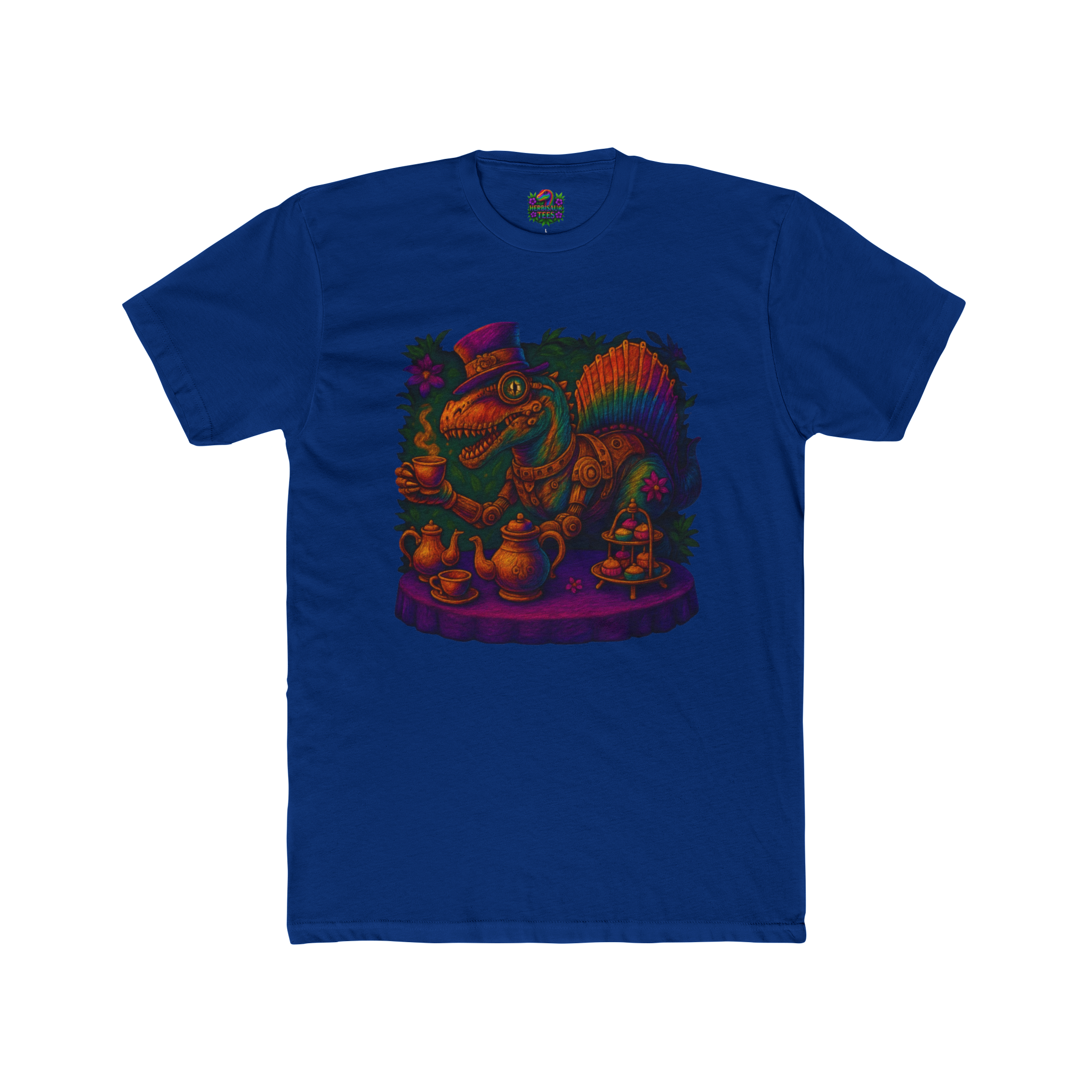 Rainbow Steampunk Spinosaurus Tea Party Tee | Next Level 3600 Unisex Cotton Tee