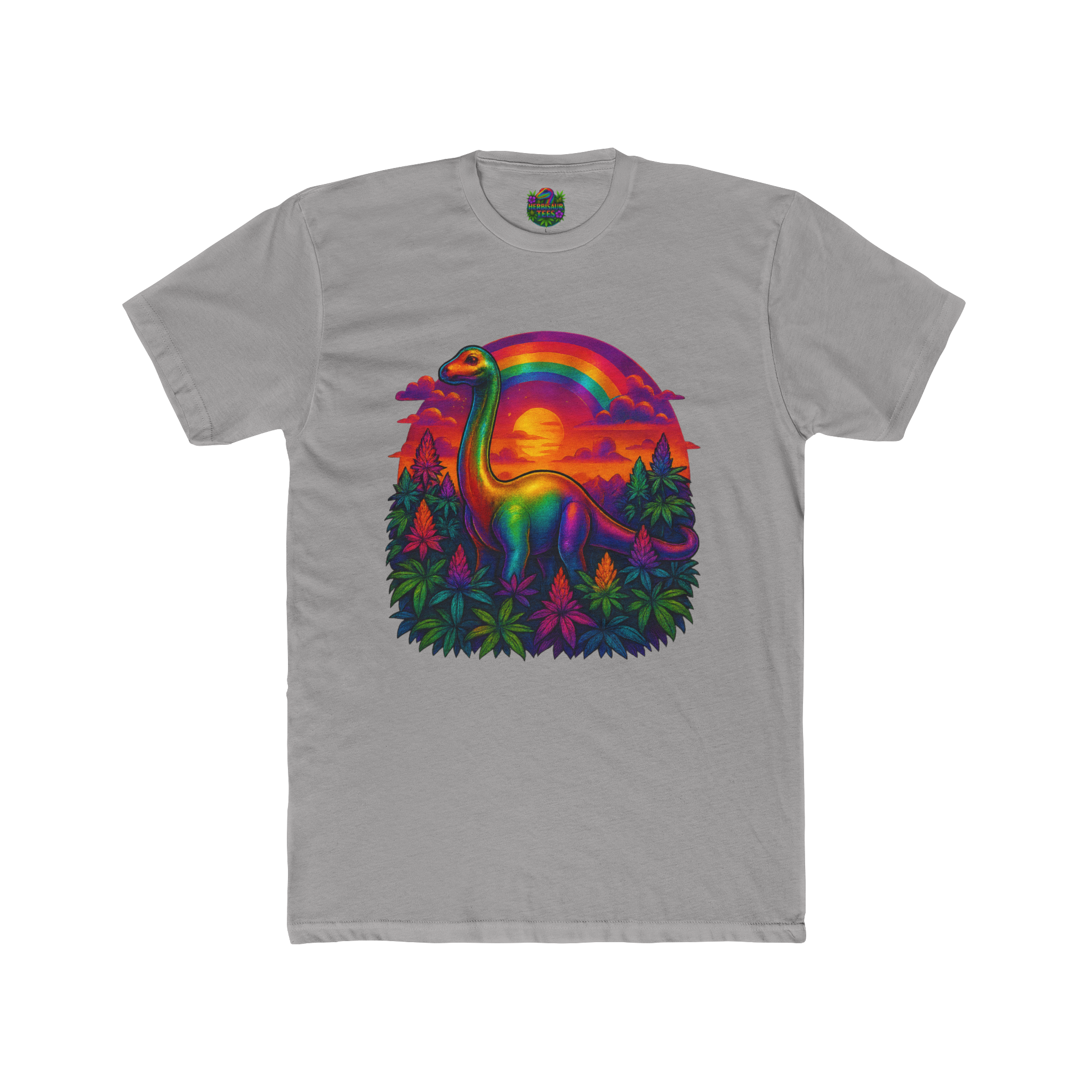 Rainbow Brachiosaurus Sunset 420 Tee | Next Level 3600 Unisex Cotton Tee (18+)