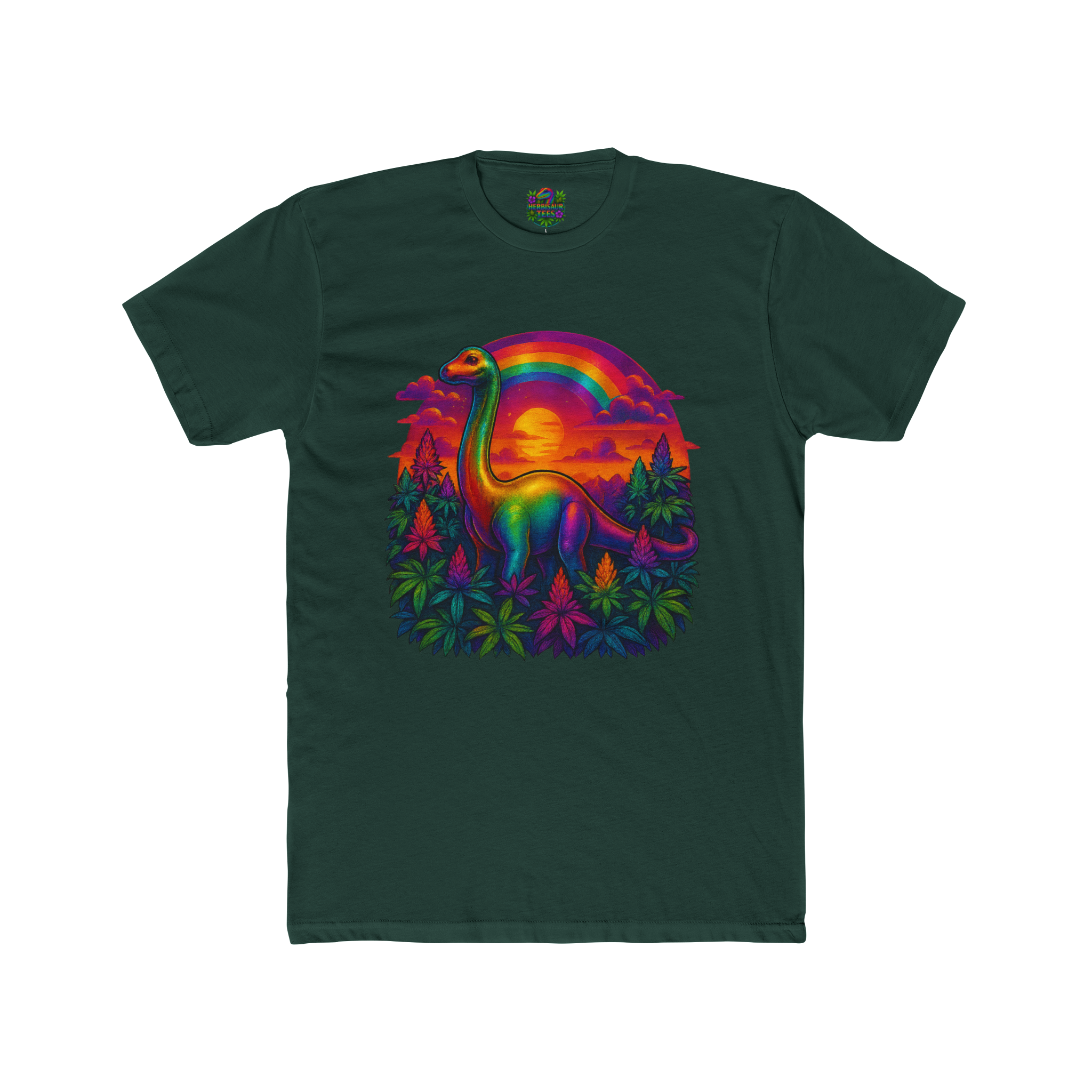 Rainbow Brachiosaurus Sunset 420 Tee | Next Level 3600 Unisex Cotton Tee (18+)