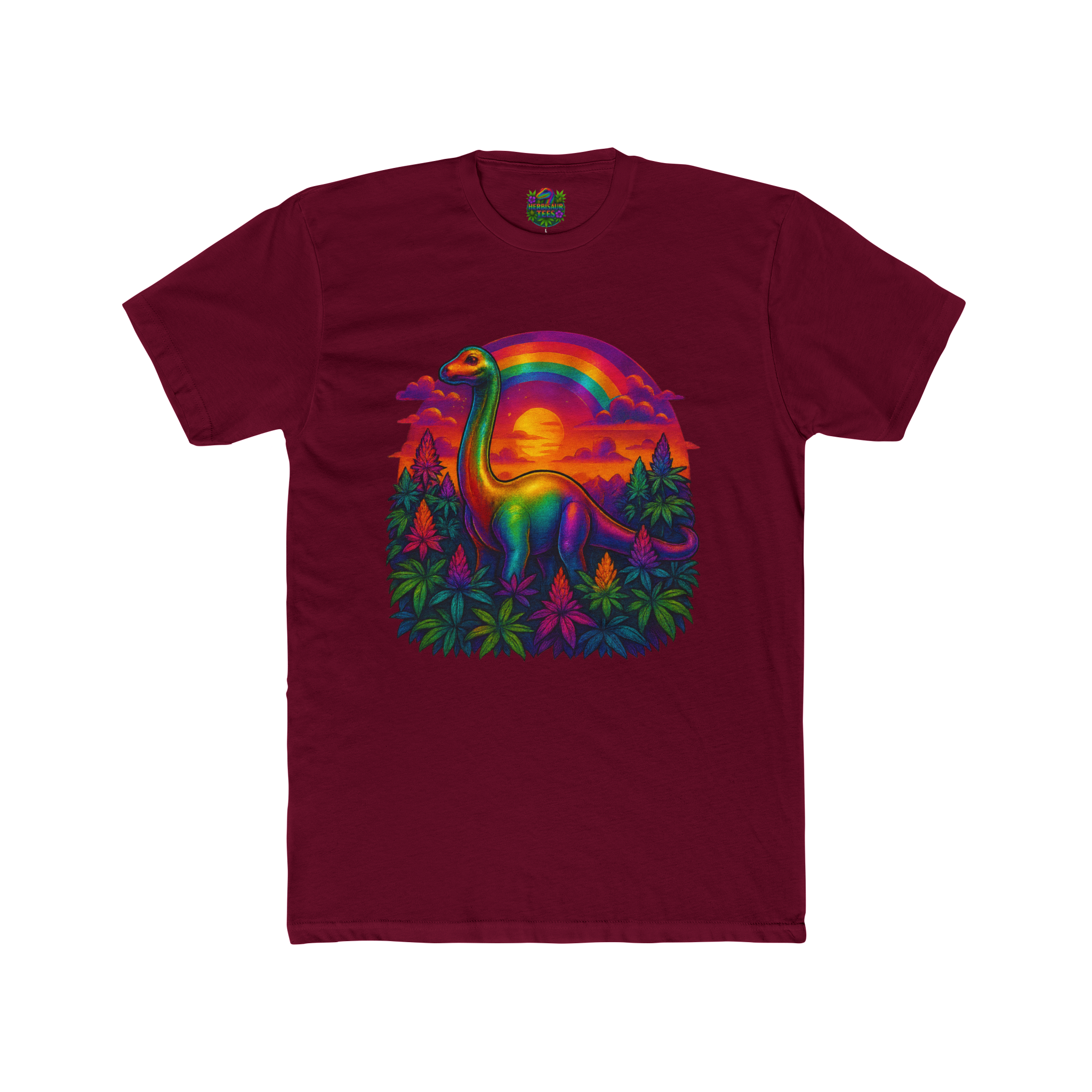 Rainbow Brachiosaurus Sunset 420 Tee | Next Level 3600 Unisex Cotton Tee (18+)