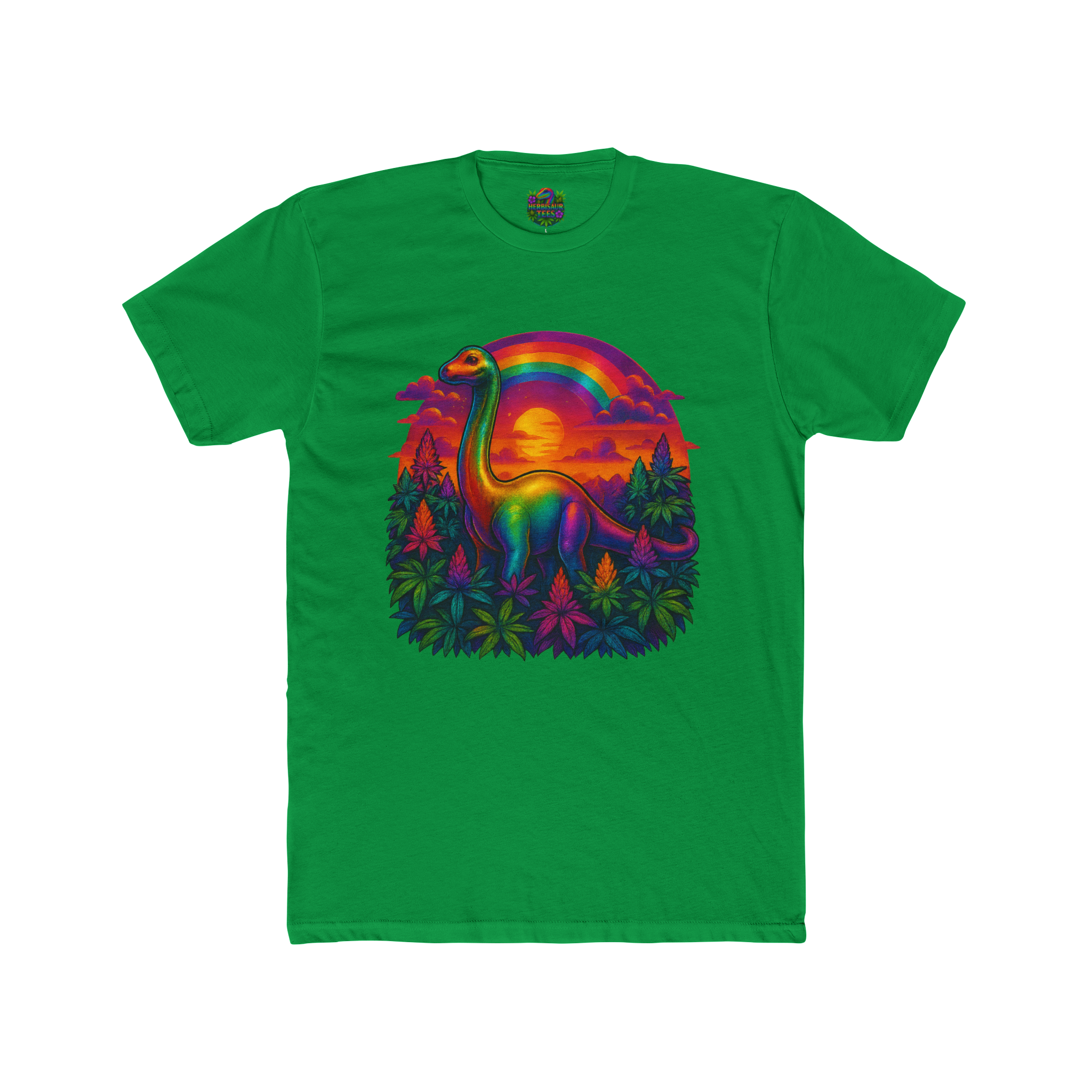 Rainbow Brachiosaurus Sunset 420 Tee | Next Level 3600 Unisex Cotton Tee (18+)