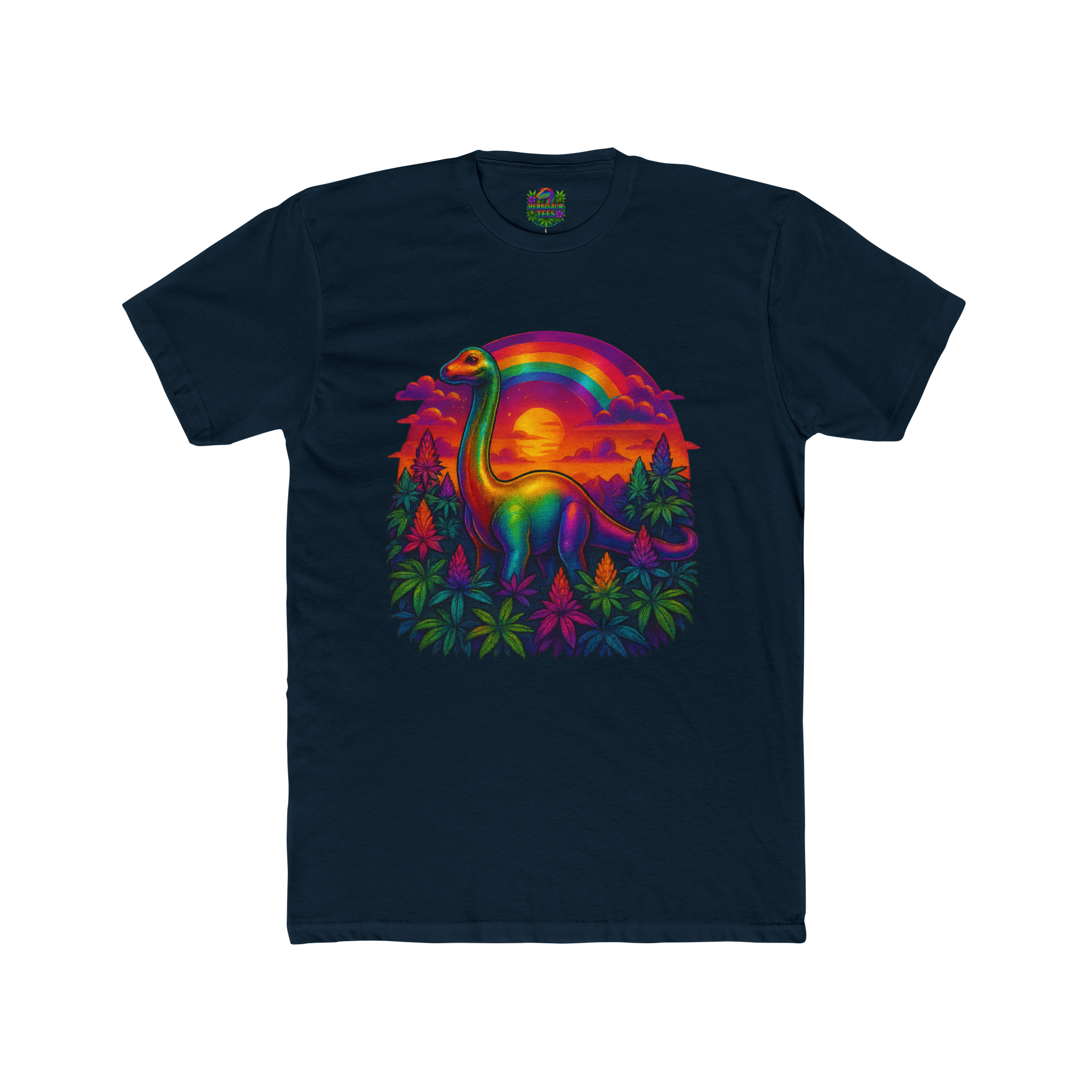 Rainbow Brachiosaurus Sunset 420 Tee | Next Level 3600 Unisex Cotton Tee (18+)