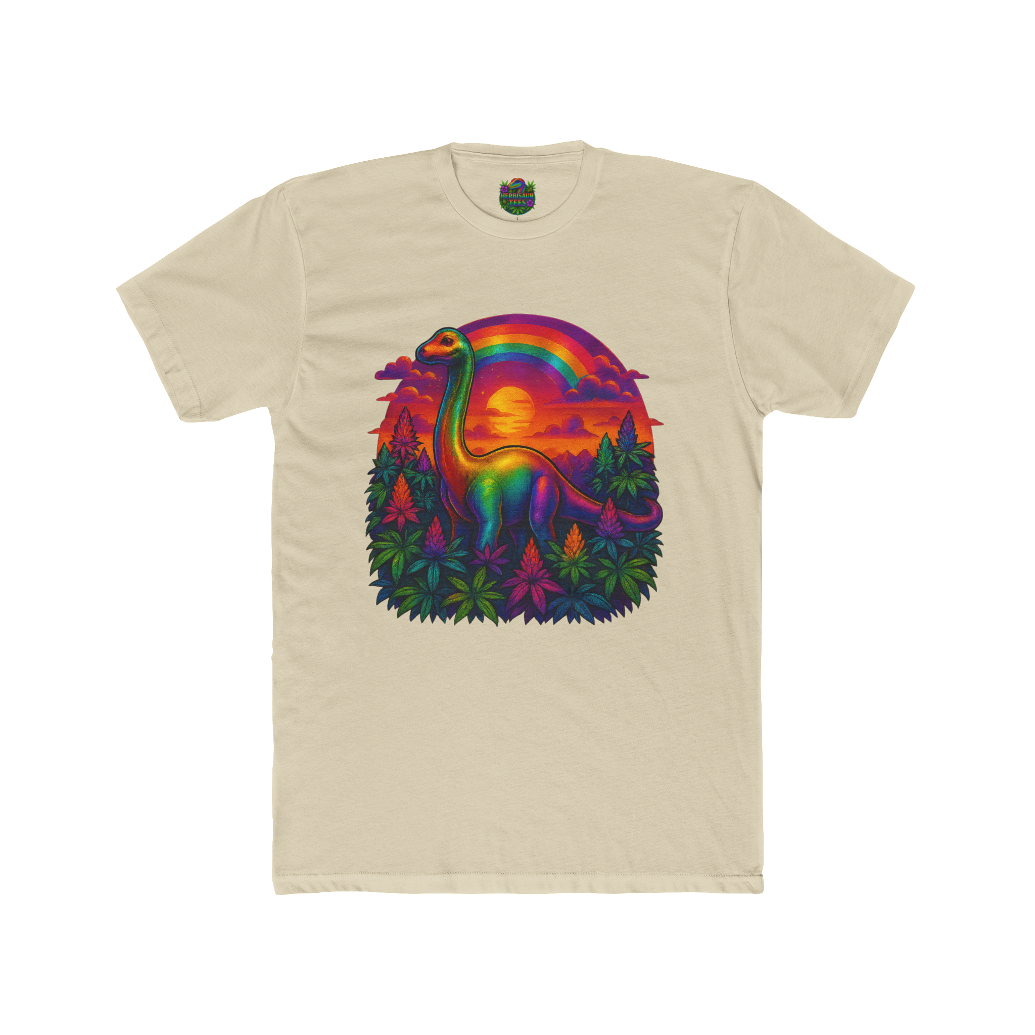 Rainbow Brachiosaurus Sunset 420 Tee | Next Level 3600 Unisex Cotton Tee (18+)