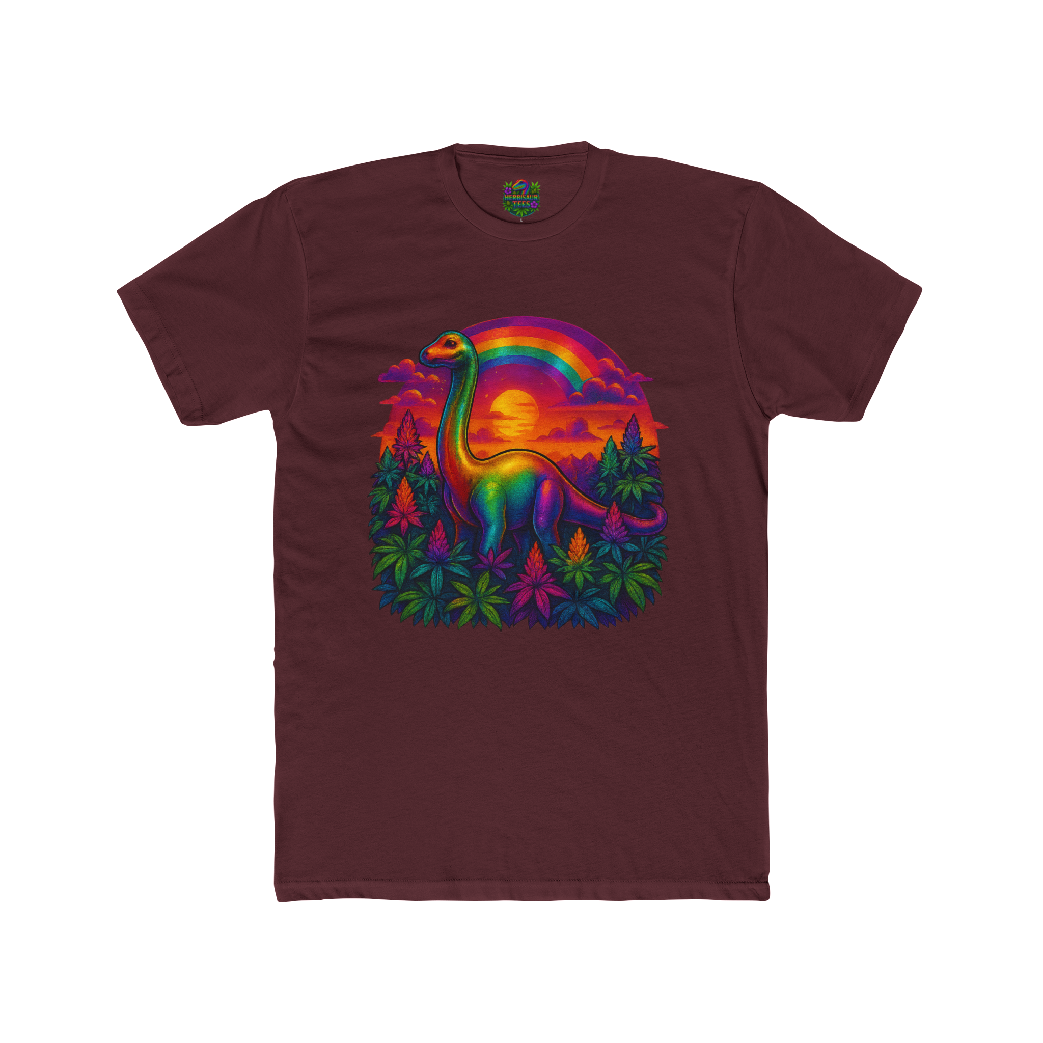 Rainbow Brachiosaurus Sunset 420 Tee | Next Level 3600 Unisex Cotton Tee (18+)