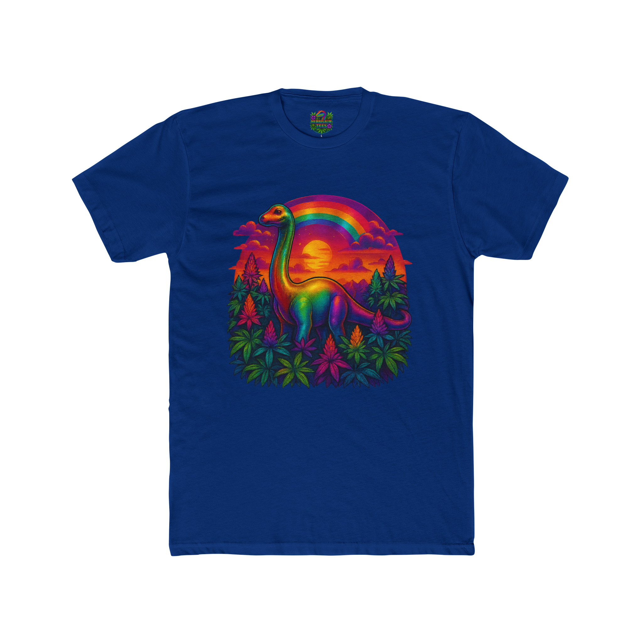 Rainbow Brachiosaurus Sunset 420 Tee | Next Level 3600 Unisex Cotton Tee (18+)