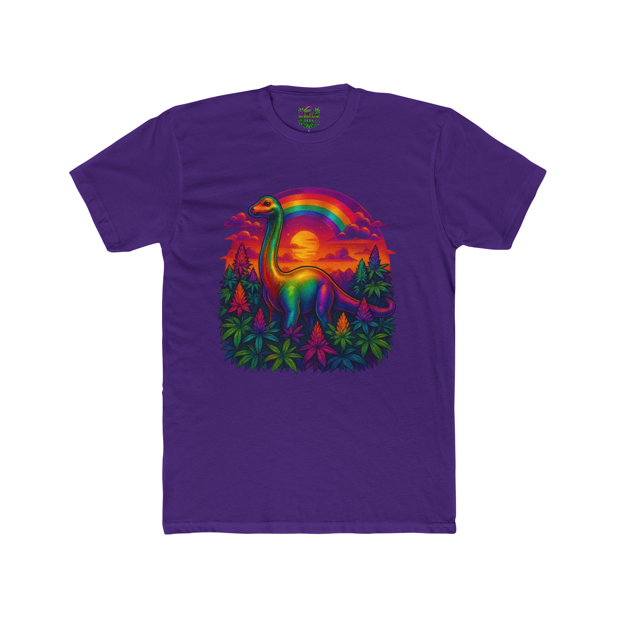 Rainbow Brachiosaurus Sunset 420 Tee | Next Level 3600 Unisex Cotton Tee (18+)