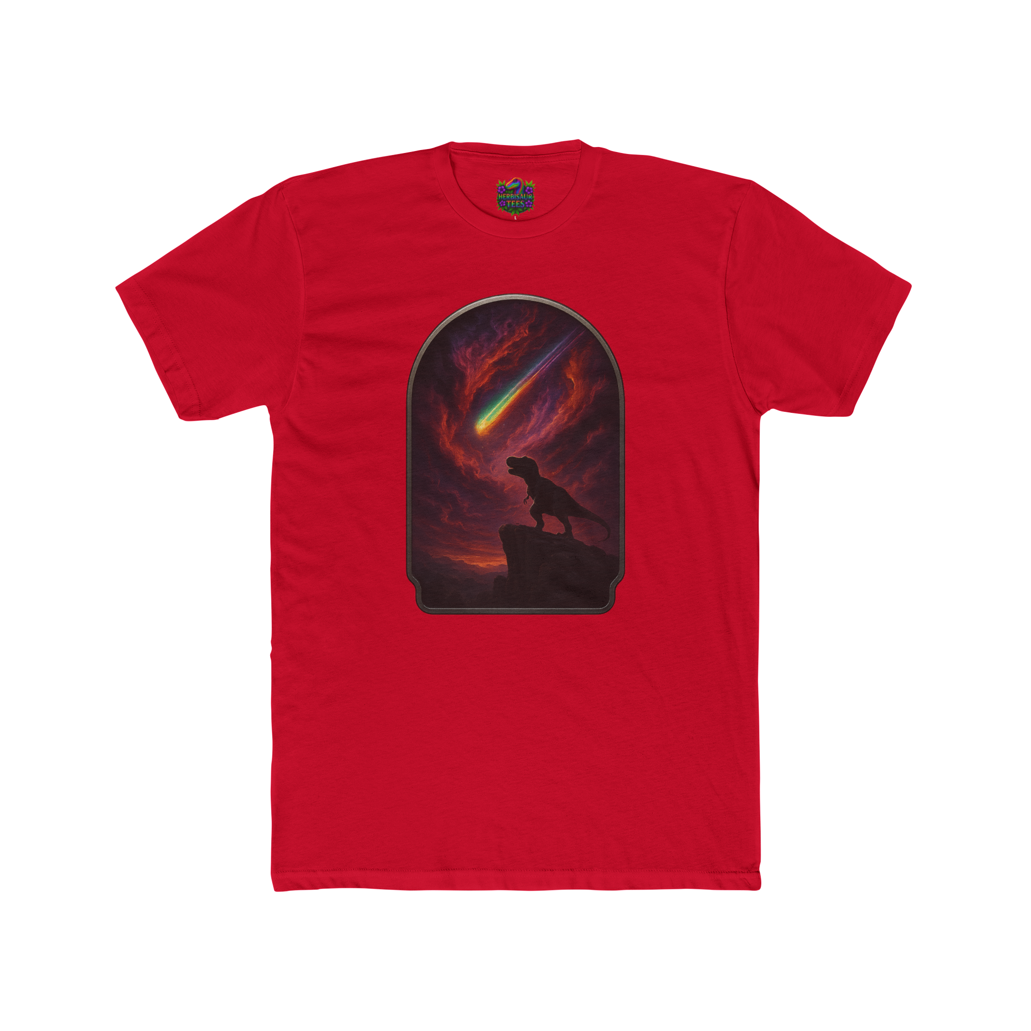 "Final Roar" Tyrannosaurus Rainbow Meteor Tee | Next Level 3600 Unisex Cotton Tee
